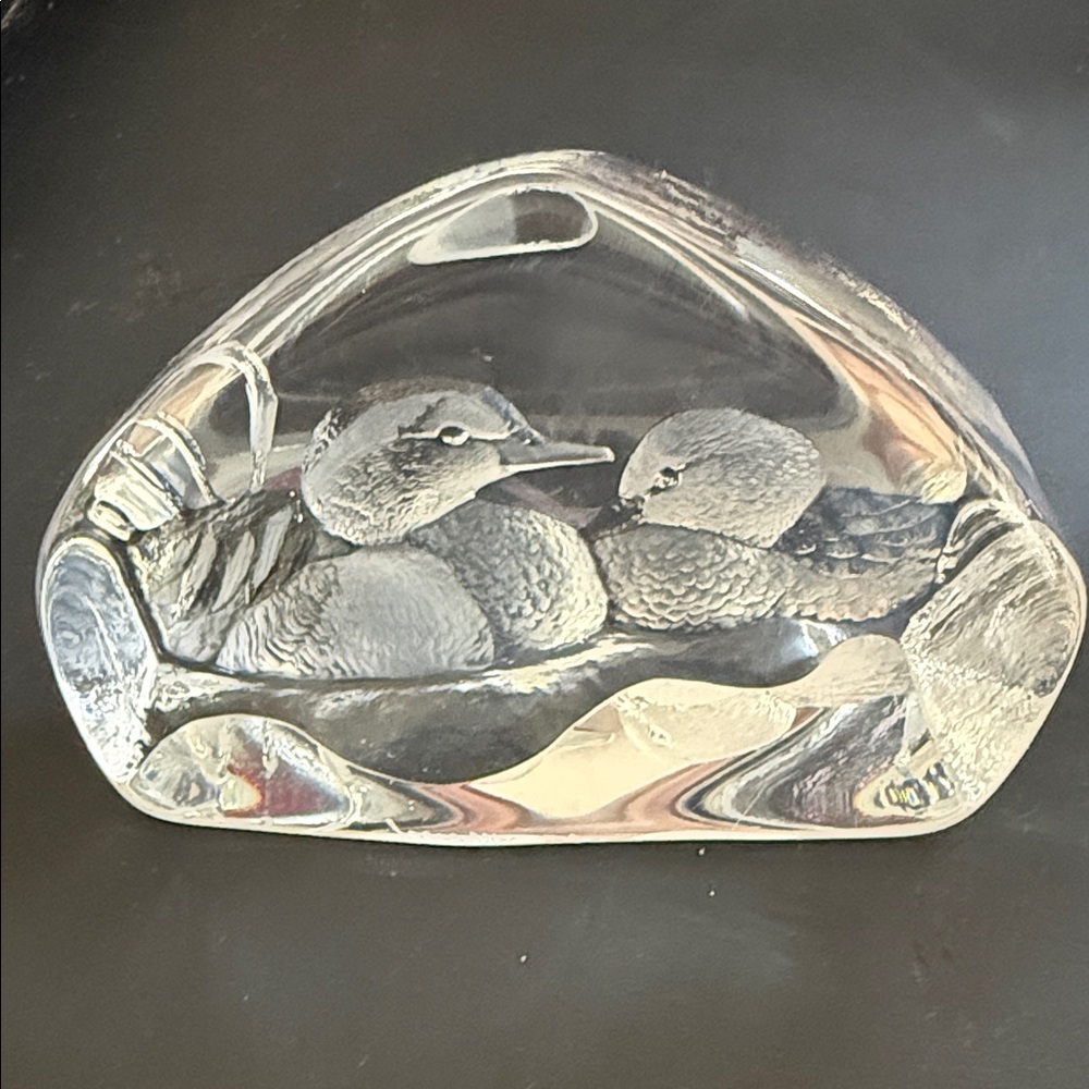 Mats Jonasson Målerås Sweden Crystal Mallard Ducks Paperweight Signed & numbered
